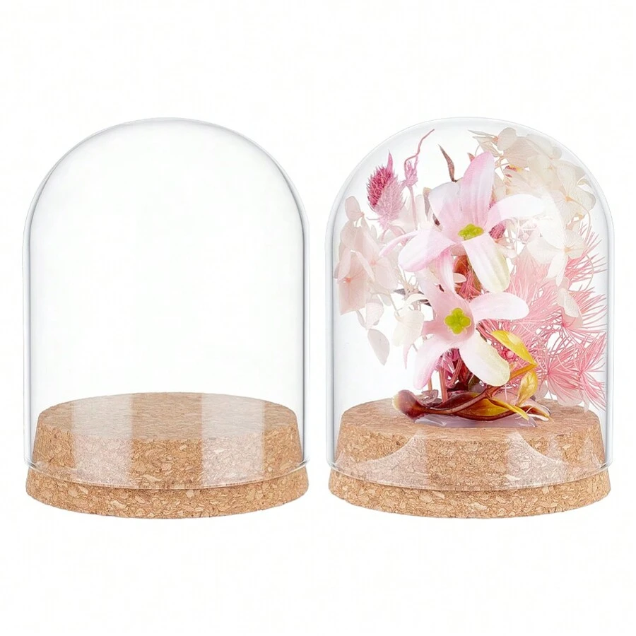 2Pcs Glass Display Dome Cloche 4.2x3.2 Inch Bell Glass Jars With Cork Base Glass Dome Display Case For Flower Specimens Inner Diameter: 3 Inch - Clear - View 1