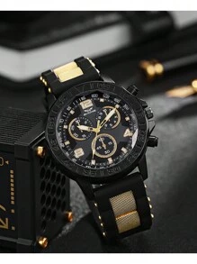 1pc Fashionable Luxury Mixed Crystal Scale 3-Dial Silicone Quartz Watch, Suitable For Daily, Birthday Gifts, Halloween Gifts, Etc.