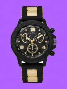 1pc Fashionable Luxury Mixed Crystal Scale 3-Dial Silicone Quartz Watch, Suitable For Daily, Birthday Gifts, Halloween Gifts, Etc.