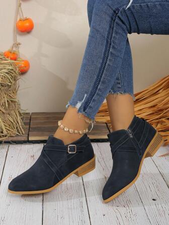 Casual Commuter Zipper Comfortable Mid-Heel Retro Chelsea Boots All-Match Women Boots, Match With Cardigan