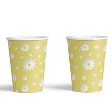 50pcs/100pcs Yellow 3D Daisy Disposable Paper Cups, For Beverages, Coffee, Birthday Party, Family Gathering - Multicolor - View 1