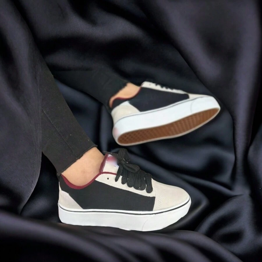 Tênis Van's Plataforma K.N.U tenis feminino casual - BEGE/PRETO/BRANCO - Visão 1