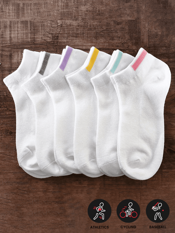 6 Pairs Of Colorful Heel Women's White Socks For Breathability And Sweat Absorption