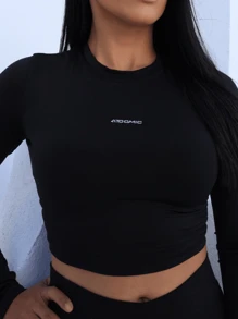 Women's Thermal Crop Top Long Sleeve With UV 50+ Sun Protection - 黑色 - 查看 2