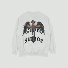 JRCONFECAÇÃO Round Neck Sweatshirt Unisex Bald Cold Blouse Women's Men's Flannel Printed Savior Coat (BACK) Cotton - 白色 - 查看 1