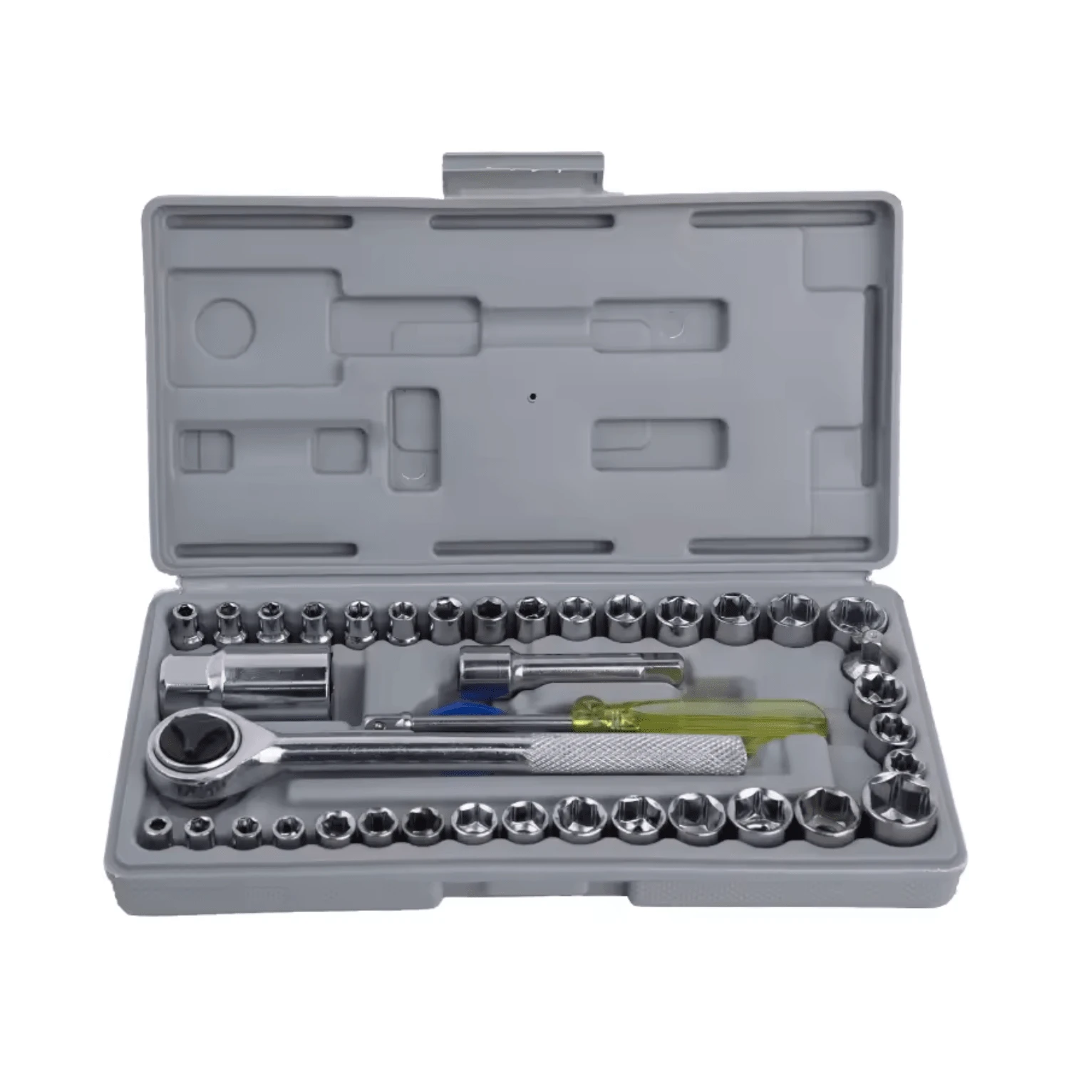Reversible Ratchet Socket Set, 40 Pieces. 1/4 3/8 Metric - Silver - View 1