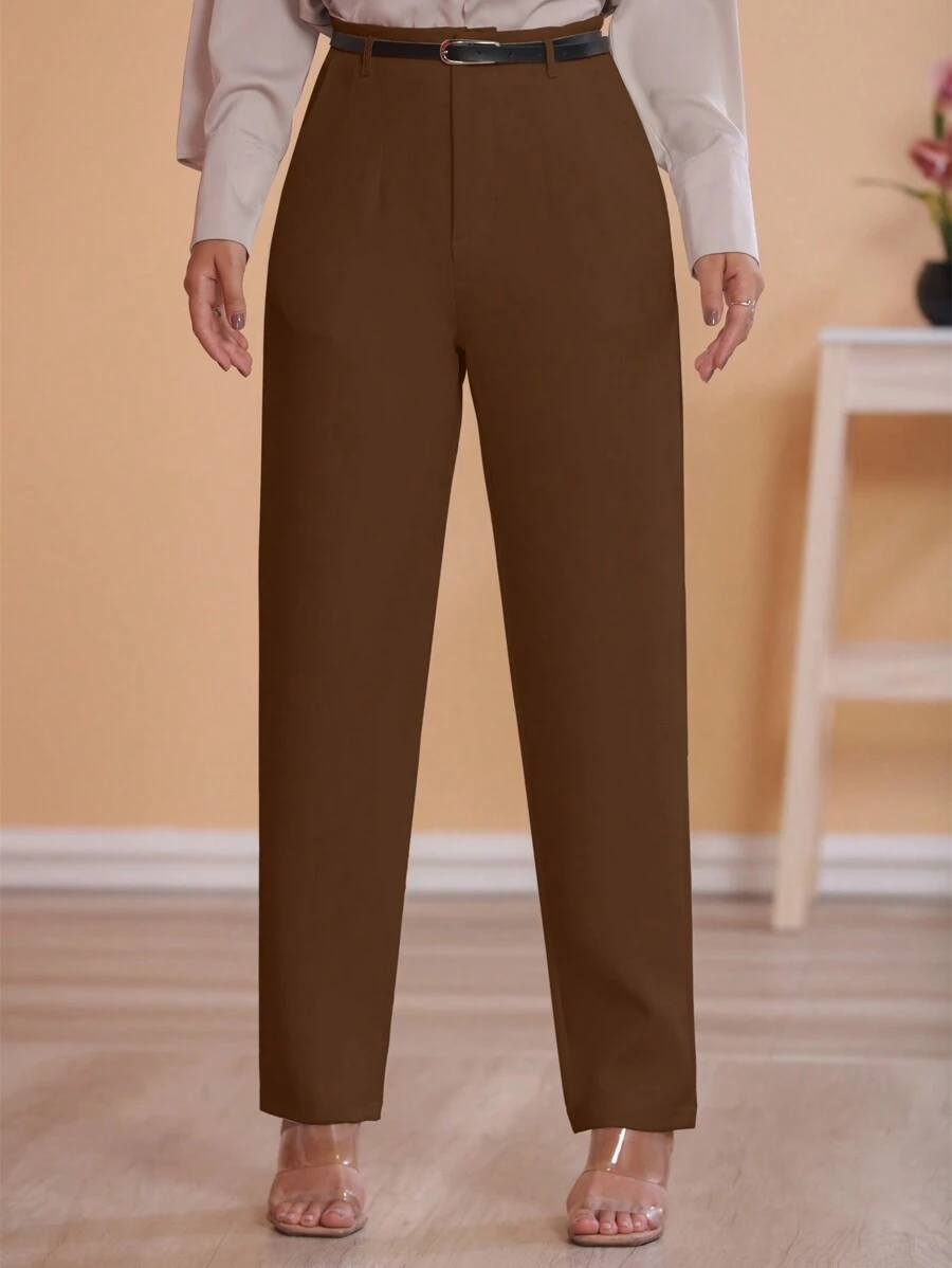 STYLE FASHION Wide Leg Pants With Belt / Color Military Green, Black, , Brown / Tailored / Wide Leg Pants / Summer Winter / Christmas Collection / Elegant / Casual / Stylish / Feminine / Christmas Look / Light / Comfortable / 2024 Collection - 鏽棕色 - 查看 1