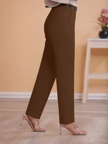 STYLE FASHION Wide Leg Pants With Belt / Color Military Green, Black, , Brown / Tailored / Wide Leg Pants / Summer Winter / Christmas Collection / Elegant / Casual / Stylish / Feminine / Christmas Look / Light / Comfortable / 2024 Collection - 鏽棕色 - 查看 4
