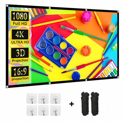 WEIJIEMING 60-150 Inch Washable Projector Screen, 16:9 Foldable Wrinkle-Resistant Portable Projection Screen For Home Theater, Outdoor And Indoor Use, Supports Double-Sided Projection