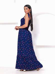 CHERRY PRINT LONG STRAP DRESS WITH LATEX - 藍色 - 查看 5