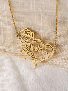 Collar con flor y nombre personalizado, elegante collar con colgante con forma de rosa y corazón, de acero inoxidable, cadena de clavícula, regalo de cumpleaños, aniversario, Navidad para mujeres, familia, amigos