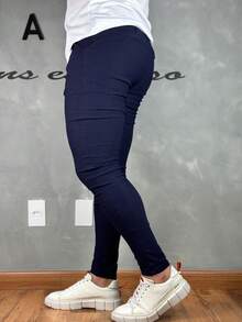Traditional Plain Black Tailored Trousers 04% Lycra - Navy Blue - View 6