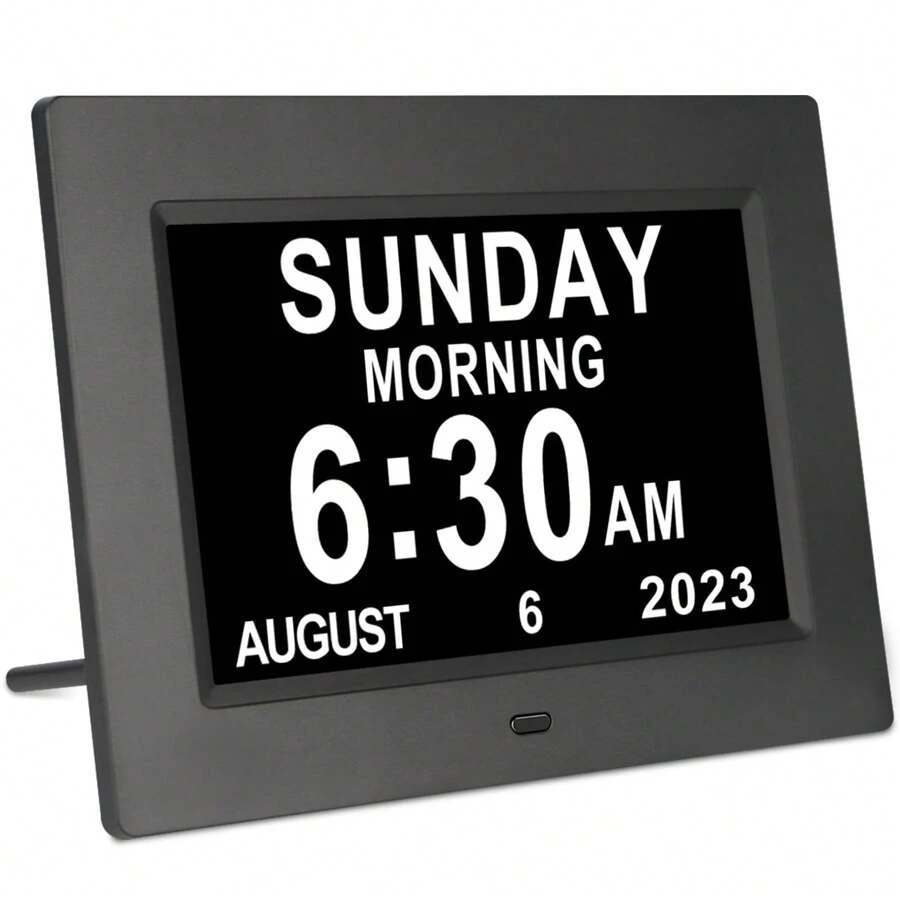 7 Inch Clock With Day And Date For Elderly Large Display Digital Clock 5 Alarm 3 Medicine Reminders Large Font Dementia Clock Alarm Clock For Seniors Day Clock White - 黑色 - 查看 1