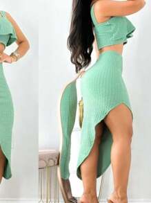 Elegatne Anaruga Skirt And Cropped Set - Mint Green - View 2