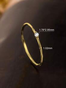 ESBERRY 1枚优雅素圈戒指，S925纯银镶嵌锆石，精致小巧，是送给女孩或老师的理想礼物。 - 金色 - 查看 7