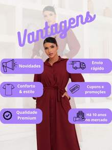 Long Chemise Dress Evangelical Fashion Wedding With Button Half Sleeve Premium Party Bridesmaid Chic - 酒紅色 - 查看 6