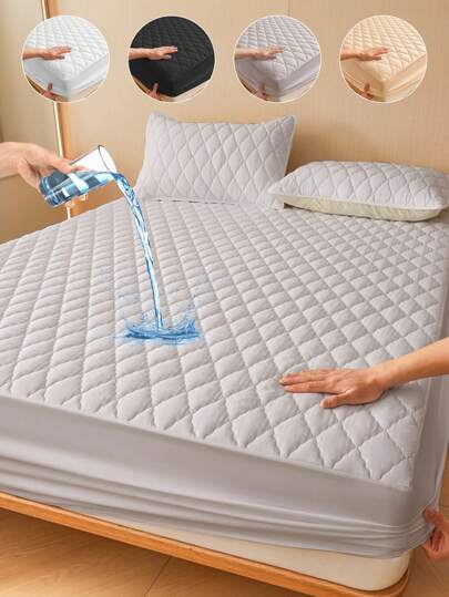 1pc Water Resistant Bed Sheets, Bedding, Fitted Sheet, Mattress Cover, Mattress Protector, Soft And Comfortable Bedding For Bedroom, Solid Color Water Resistant, Rhombus Pattern Embossed Bed Cover, For Single/Twin/Full Bed Sizes - Ideal For Bedroom, Guest Room