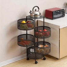 1PC Rotatable Multi-Layer Circular Storage Rack, Circular Floor Standing Multi-Layer Rotatable Vegetable Basket Storage Rack, Miscellaneous Fruits Multi-Layer Rotating Storage Rack, Practical Storage Rack, Storage Supplies File Rack - màu đen - Xem 4
