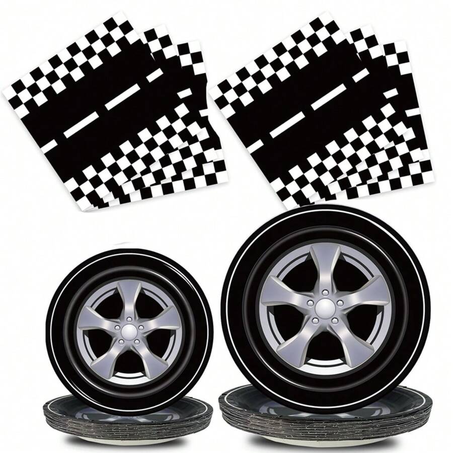 Race Car Party Plates And Napkins Sets, Racing Car Race Track Party Supplies Decorations Racing Sports Themed Dinnerware For Birthday Shower Home Decor, Christmas Party Christmas Decor Christmas Decorations Christmas Gifts And Decor Decorations S, - Multicolor - View 1