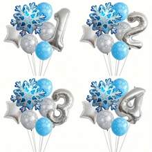 7Pcs/Set Winter Frozen Snowflake Balloon Birthday Party Decoration Snowflake Foil Balloon Set Theme Party Decoration, Indoor And Outdoor Decoration, Party Decoration Supplies, Holiday Decoration, - Multicolor - View 1
