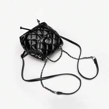 小香风菱格链条拎小背包单肩斜跨背包时尚银链背包学院风背包女式迷你背包钱包一款适合旅行和日常使用的小单肩背包 - 黑色 - 查看 4