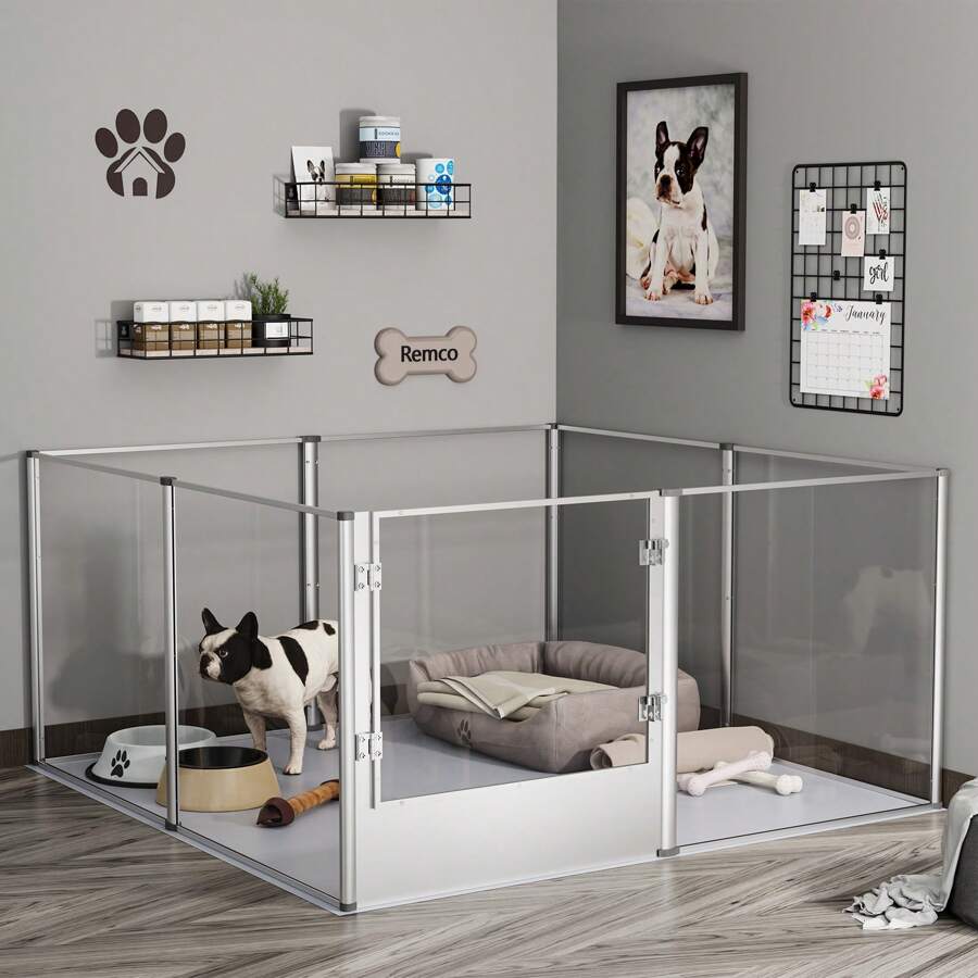 BingoPaw Transparent Acrylic Small Animals Playpen Fence, Large Space Pet Dog Clear Exercise Play Pen Whelping Box With Waterproof Fertility Pad For Hamster, Puppy, Little Rabbit, Rat, Guinea Pig