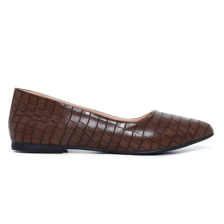 Sapatilha Café Croco Bico Fino Lançamento Confortável Exclusividade Vitória Lugo