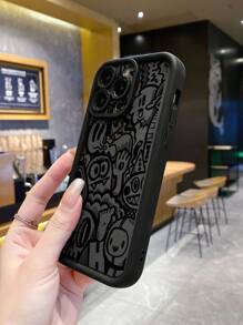 1 件时尚涂鸦线条图案加厚防摔镜头保护手机壳，适用于 Apple///Redmi/Infinix/Vivo/Oppo，黑色/米色 - 黑色 - 查看 4