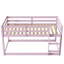 Twin Over Twin Loft Bunk Bed With Ladder, Wood Floor Bunk Bed With Full-Length Guardrails, Bunk Bed For Boys, Girls, Grey/White/Espresso/Pink/Natural - Hồng - Xem 6