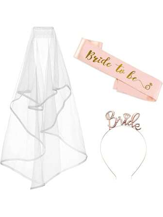 Bride To Be Sash And Veil, Hen Party Accessories With Bride Tiara Headband For For Bridal Shower, Bachelorette Party, Wedding Party Decoration