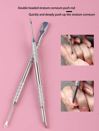 1pc Stainless Steel Double-Headed Cuticle Pusher, Suitable For Women And Beauty Salons