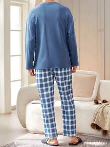 Conjunto de 2 piezas de pijama para hombre con pantalón de manga larga y estampado de osos en bolsillo, ropa casual