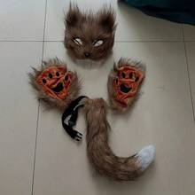 New Halloween Realistic Fox Mask,Fingerless Gloves,Furry Paw, Tail 5pcs/Set Cosplay Party Props - Multicolor - View 10