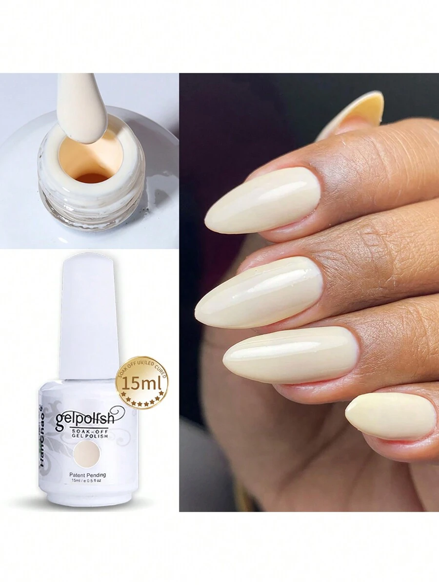 1 Bottle 15ml Removable Gel Polish, LED/UV Lamp Curable, Neutral Color, Long-Lasting & Quick Drying, Suitable For Home Manicure & Salon DIY - 米色 - 查看 1