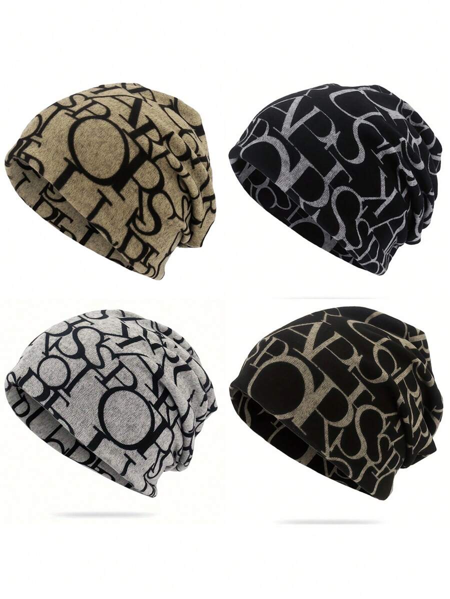 1件極簡休閒純色字母提花保暖針織帽,中性時尚百搭針織帽,適合秋冬 - 彩色 - 查看 1