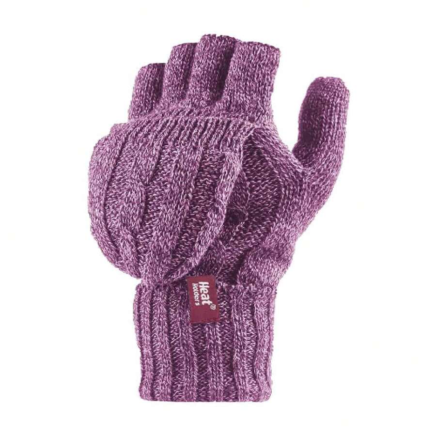Heat Holders Ladies Cable Knit 2.3 Tog Thermal Winter Fingerless Converter Gloves (Purple) - Fast Shipping And Quick Delivery - Pink - View 1