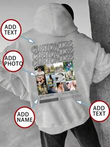 Customized Personalized Men's Autumn & Winter Hoodies Casual Thin Velvet Round-Neck Loose Hooded Sweatshirt With Pattern Design - Add Your Own Images (Family Photo/Selfie/Pet Photo/Friend Photo/Lover Photo/Girlfriend Photo) And Your Text To Design Your Personalized Printed Hoodies ﻿ - Grey - View 2