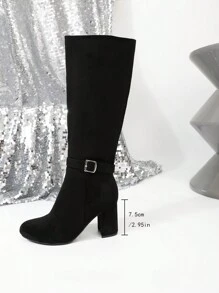 Fashionable Sexy Thick Heel Black Over The Knee Boots Women Autumn Winter Thigh High Zipper Side Riding Style Slim Leg Boots