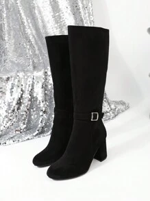 Fashionable Sexy Thick Heel Black Over The Knee Boots Women Autumn Winter Thigh High Zipper Side Riding Style Slim Leg Boots