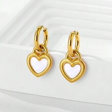 ZG YING ZHOU ZGYZ 1件时尚不锈钢白色贝壳耳环，奢华黑色心形18K镀金订婚结婚周年纪念情侣生日礼物耳环 - 彩色 - 查看 1