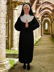 I LOVE FANCY DRESS Unisex Nun Costume With Gold Cross Ladies Mens Halloween Costume Sister Act Nun Costume Scary Theatre Costume - Black - View 7