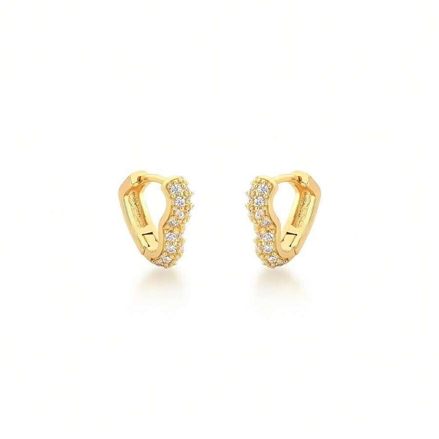 Small Gold Heart Zirconia Hoop - Vàng - Xem 1
