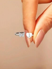 GAGAFEEL 1 chiếc nhẫn bạc S925 Sterling Silver đính đá Cubic Zirconia hình bướm và trái tim, khắc chữ "Forever With You", có thể mở ra, quà tặng sinh nhật cho nữ. - Bạc - Xem 5