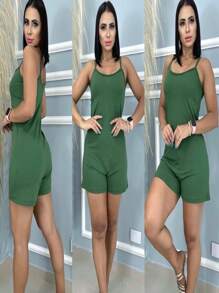 WOMEN'S THIN STRAP VISCOLYGRA JUMPSUIT - Verde militar - Ver 1