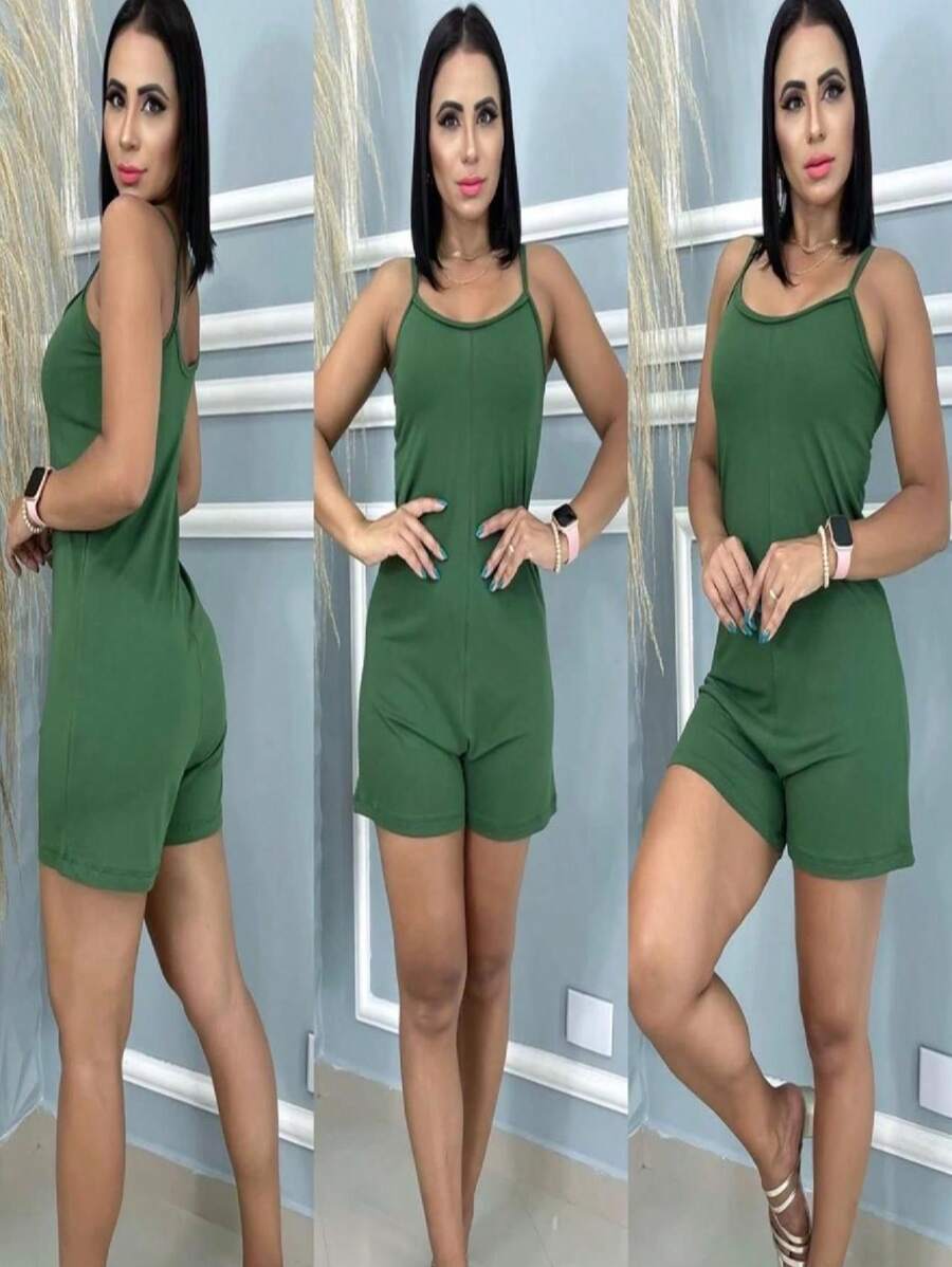 WOMEN'S THIN STRAP VISCOLYGRA JUMPSUIT - Verde militar - Ver 1