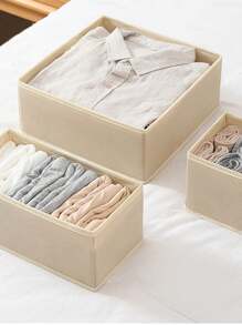 1/3/6pcs Reinforced Non-Woven Fabric Laundry Board, Foldable Storage Box, Drawer Organizer, Wardrobe Organizer, Desktop Miscellaneous Organizer Box - Beige - View 5