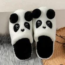 Ladies Black And White Panda Cute Cartoon Style Home Non-Slip Plush Slippers - Black and White - View 1