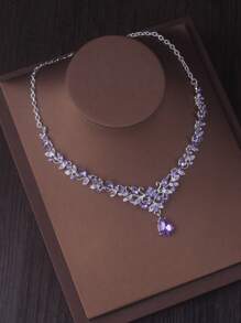 Premium Wedding Necklace And Earrings Set In Purple, Blue And Red Colors, Suitable For Bridal Gown, Stage Performance, Cocktail Party And Halloween