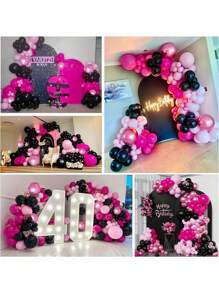 141pcs Rose Red, Black, Light Pink, Metallic Light Pink Balloon Garland Arch Kit, Suitable For Wedding Birthday Party Decoration, Latex Balloon Decor, Birthday Photo Prop, Birthday Party, Anniversary Party, Valentine's Day, Mother's Day And Summer Celebration, Bachelorette Party, Prom, Christmas - Multicolor - View 5