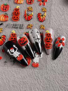 Hình dán móng tay Halloween dễ thương hình ma và hoa, bí ngô, kẹo, mạng nhện dập nổi 5D, tự làm móng tay, hình dán móng tay. - Nhiều màu - Xem 5